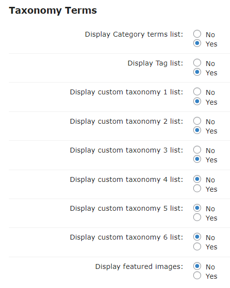 Taxonomy terms settings - WordPress Members Directory