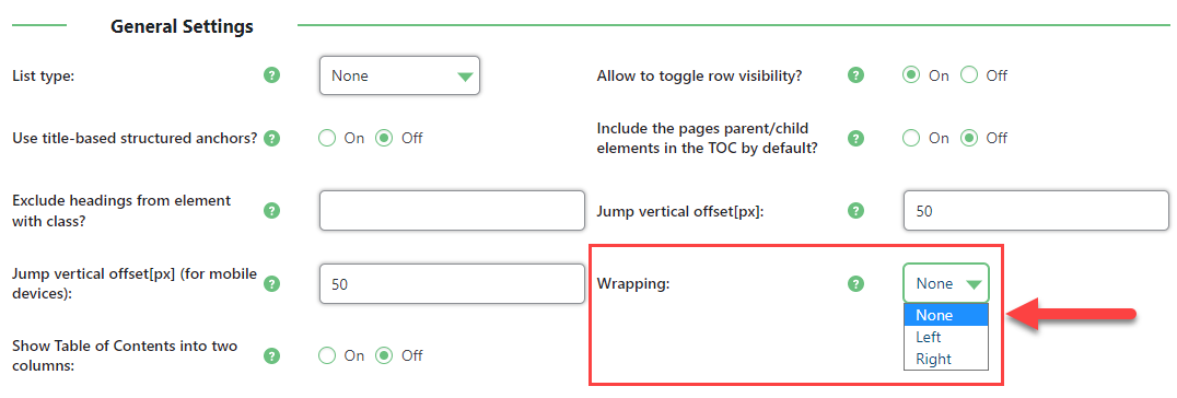 Choosing wrapping side - WordPress Table of Contents Block