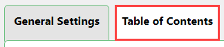 Table of contents settings tab - Add Table of Contents WordPress