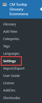 Navigation to the plugin settings - Wiki WordPress Plugin