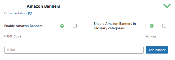 Amazon banners integration settings - Tooltip WordPress Plugin