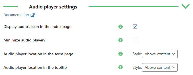 Audio player settings - WordPress Internal Linking Plugin