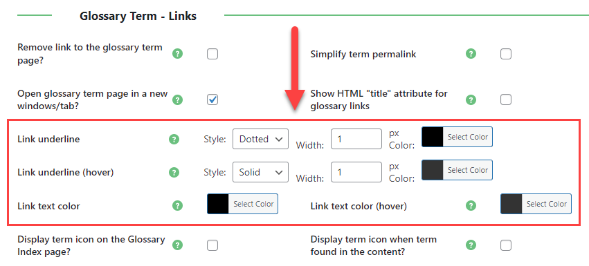 Link style settings - Wiki WordPress Plugin