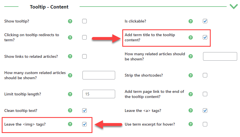 Tooltip content settings - Tooltip WordPress Plugin