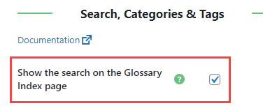 Enabling search bar on the glossary index page - Knowledge Base WordPress Plugin