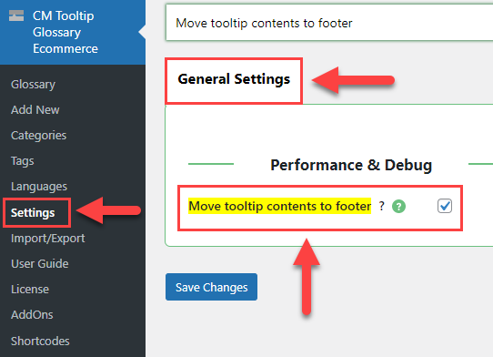 Enabling the option 'Move tooltip contents to footer' - WordPress as a Wiki