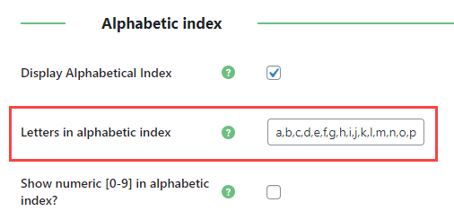 Editing the glossary alphabet - Tooltip Plugin WordPress