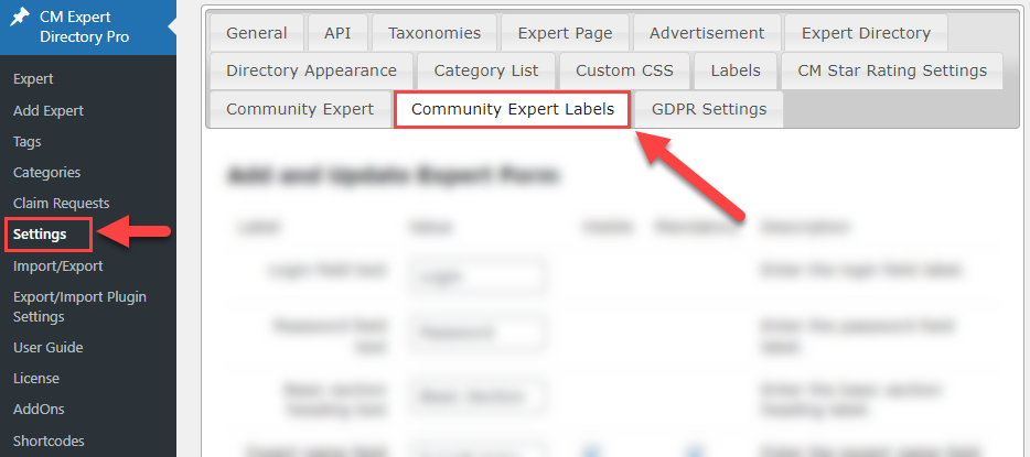 Community expert labels tab - WordPress Members Directory