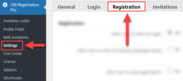 Registration settings - WordPress Custom Login Form