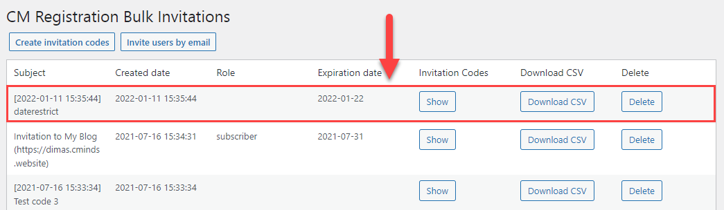 Managing created sequence of codes - WordPress Registration Form Plugin