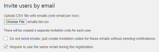 Options for creating invitations codes in bulk and sending them to users' emails - User Registration WordPress