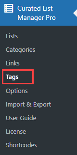 Navigation to the tags dashboard - Knowledge Base Wiki WordPress Plugin