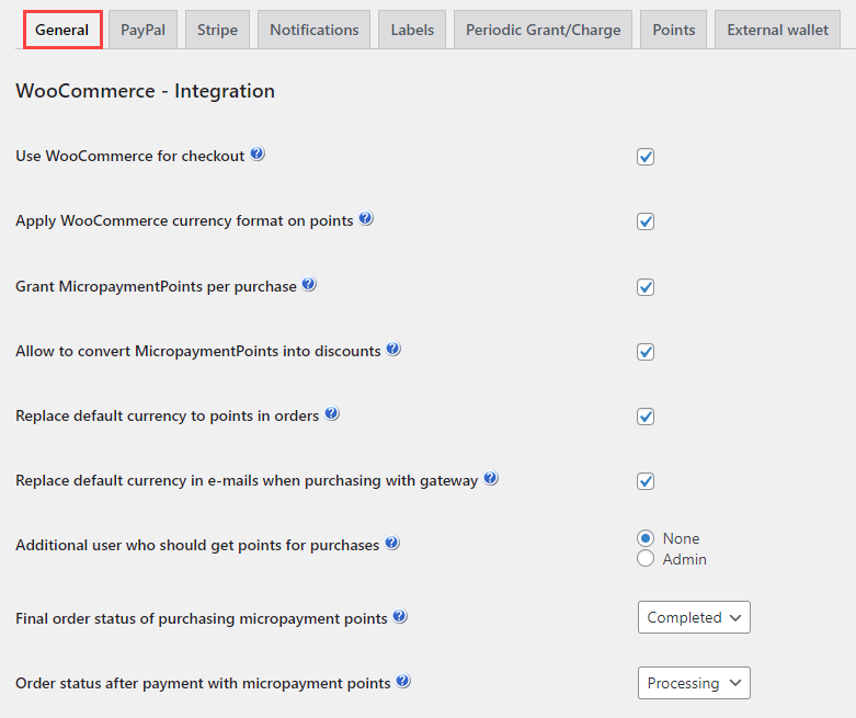 WooCommerce Plugin integration settings - WordPress Wallet Plugin