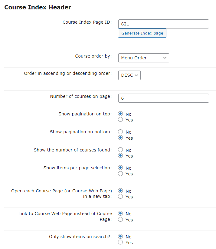 Course index header settings - LMS Plugin for WordPress