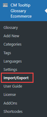 Navigation to the import and export settings - WordPress as a Wiki