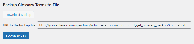 Link to the backup file - WordPress Glossary Plugin