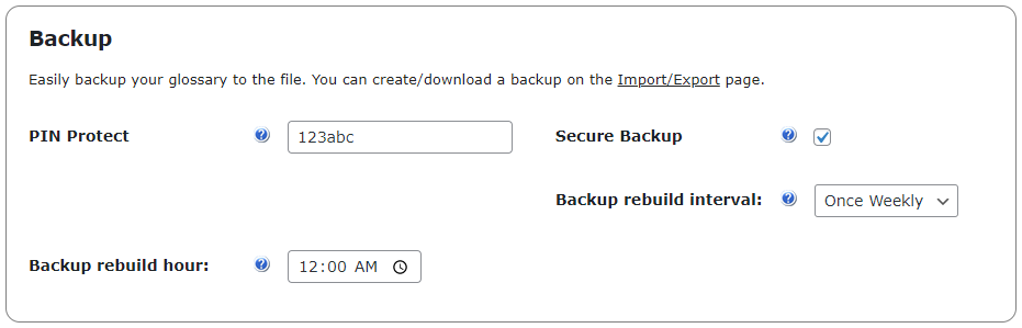 Backup settings - Wiki for WordPress