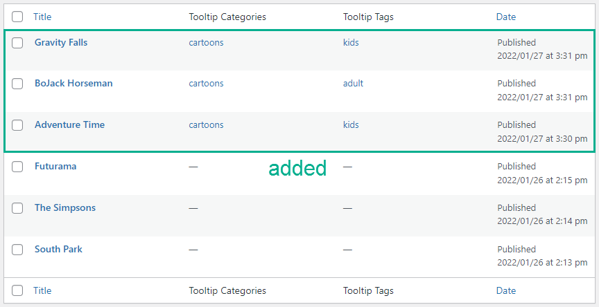 Result of the 'Add New' import mode - Knowledge Base WordPress Plugin