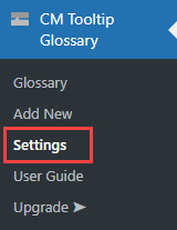 Navigation to the plugin settings - Glossary Plugin WordPress