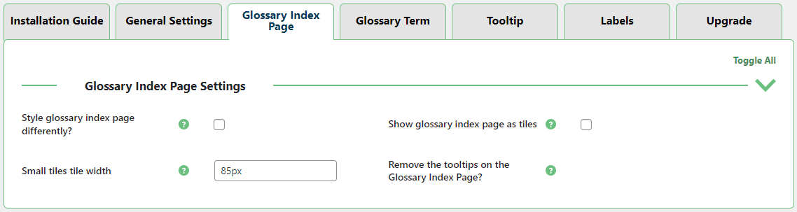 Glossary index page - Wiki for WordPress