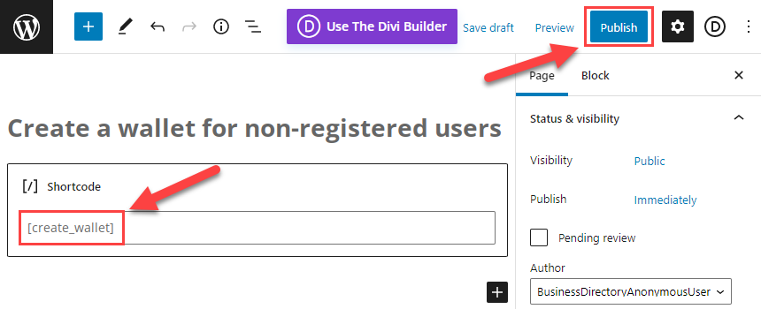 Placing a shortcode for creating wallets on the front-end - Points and Rewards Plugin