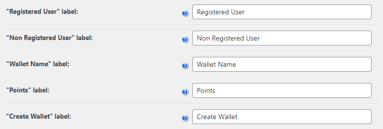 Labels settings - WordPress Wallet Plugin