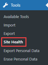 Navigation to the Site Health page - Wiki for WordPress