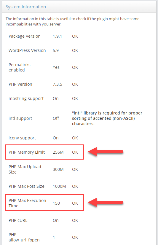 Checking PHP memory limit and max execution time - Tooltip Plugin WordPress