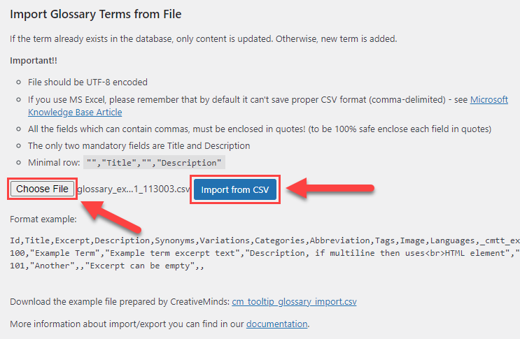 Importing the CSV file - WordPress Knowledge Base Plugin