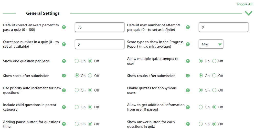 General plugin settings - WP Quiz Plugin