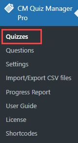 Navigation to the page for managing quizzes - WP Quiz Plugin