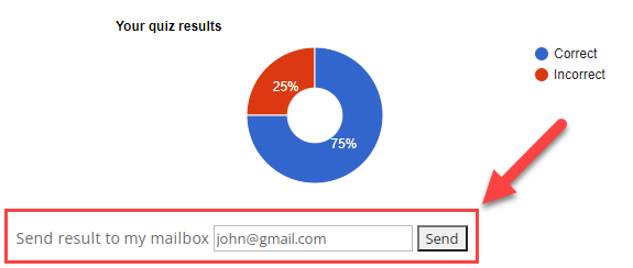 Option for sending quiz results by email - Create Quiz WordPress