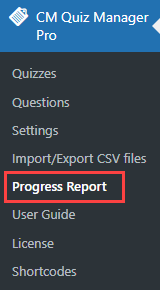 Navigation to the progress report dashboard - WordPress Test Plugin