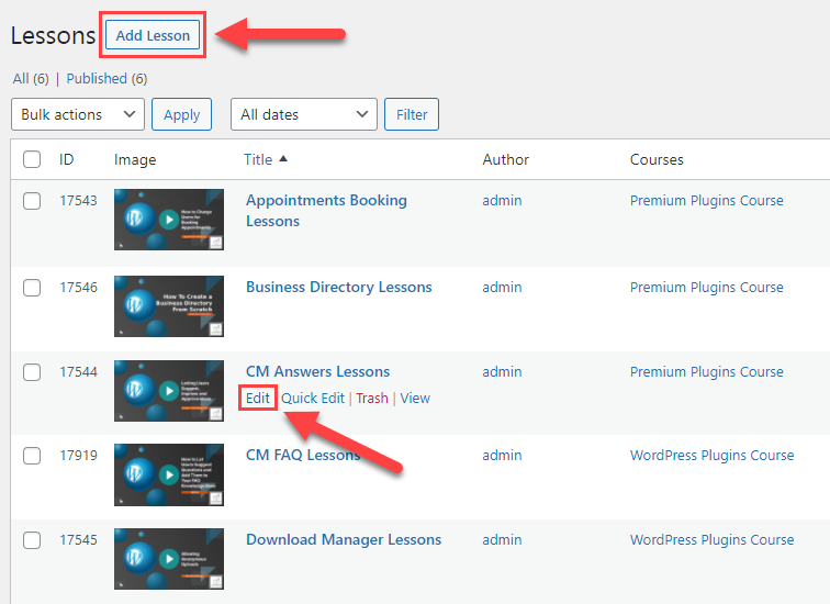 Adding or editing lessons - WordPress Video Courses