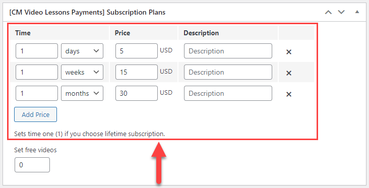 Setting up subscription plans for a specific lesson - WordPress Video Lessons Manager Plugin