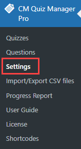 Navigation to the plugin settings - WP Quiz Plugin