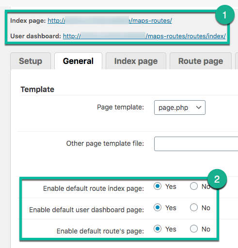 Links to the index page and user dashboard - Route Display Plugin