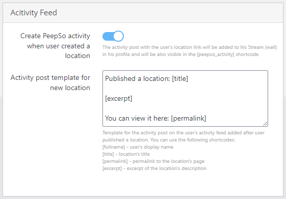 Activity feed settings - Maps WordPress Plugin