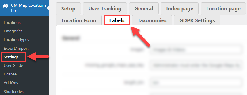 Labels settings - Maps Plugin