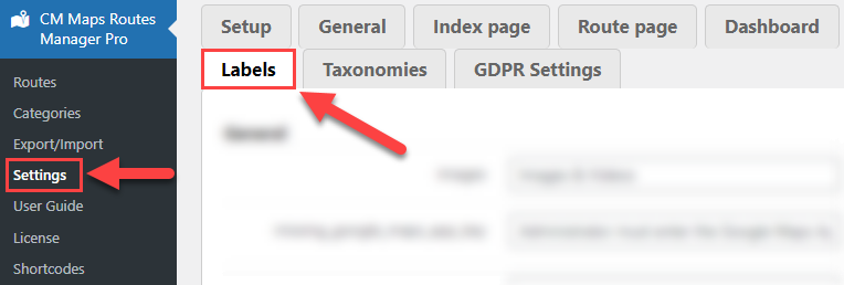 Labels settings - Add WordPress Plugin Of Travel Map