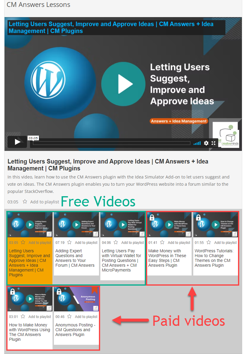 Enabling free videos in the lesson - WordPress Video Course Plugin