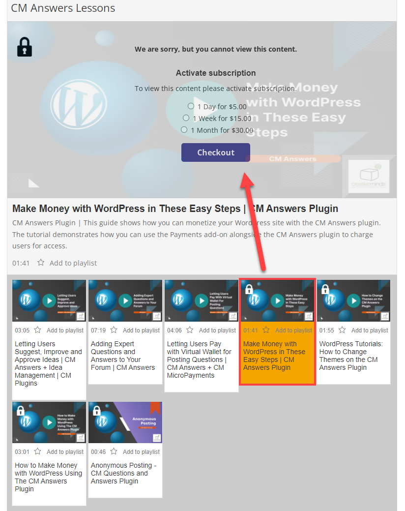 Example of the paid video - Online Course WordPress Plugin