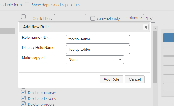 Add new role form - WordPress as a Wiki