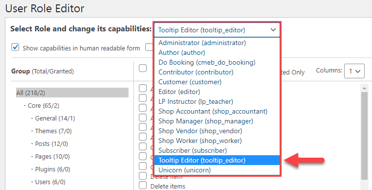 Choosing the user role for editing - WordPress Internal Linking Plugin