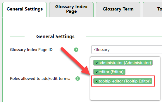 Adding new user role to the allowed list - Glossary Plugin WordPress