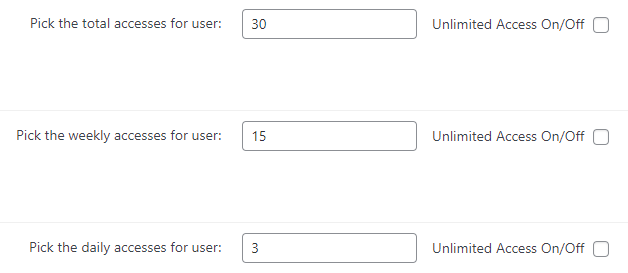 Fields for defining default numbers of logins