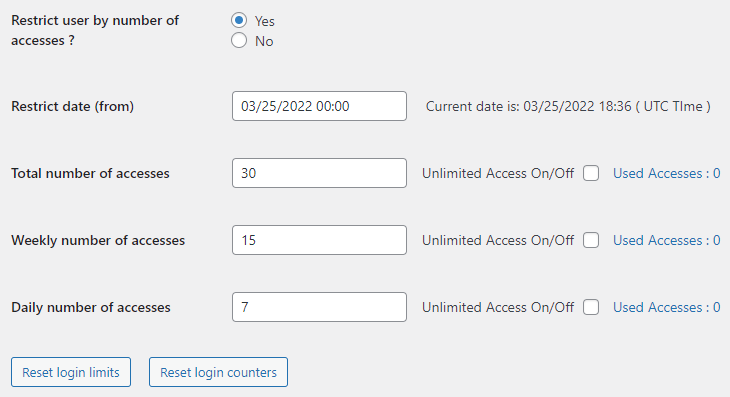 Specifying number of logins for a specific user