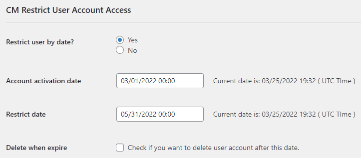 Individual user date restrictions