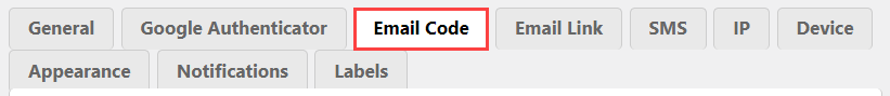 Email code settings tab - WordPress Enable 2FA