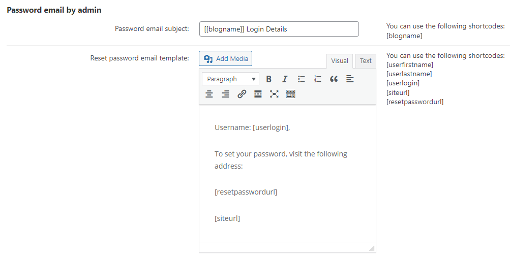 'Password email by admin' email template - WordPress Login Plugin